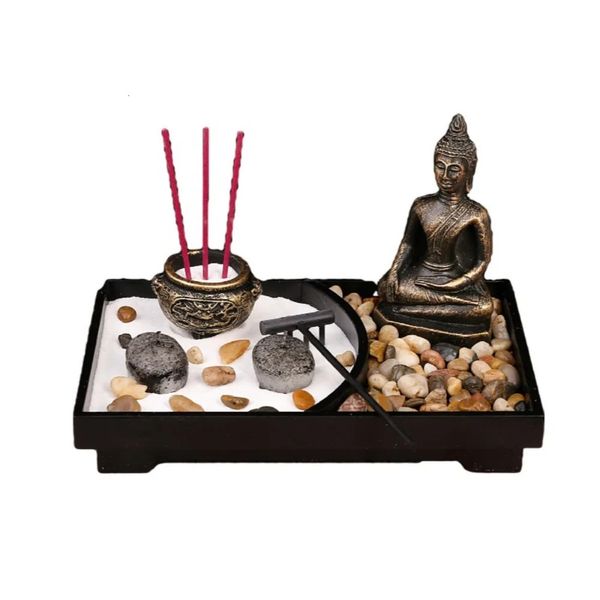 Buddha statues and table candle holder for zen garden decor with sand stone incense yoga accessories