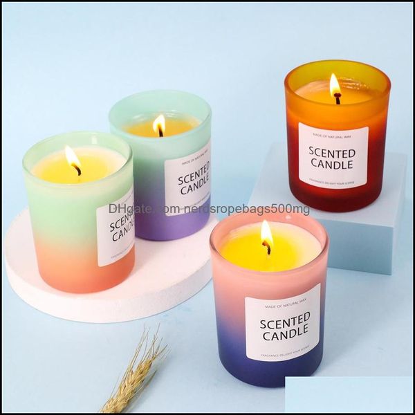 Candles for home and garden decor made of soy wax with scented, smokeless fragrance in gradient glass cups, available for wholesale and direct sales