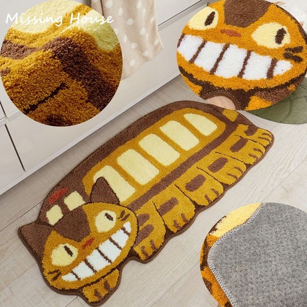 Carpet Anime My Neighbor Totoro Shaggy Doormat Smile Cat Bus Plush Non-Slip Mat Rug Handmade Floor Covering