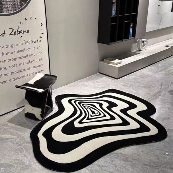 Carpet Creative Living Room Black and White Striped Home Decoration Bedroom Rug Fluffy Plush Children's Play Mat Custom Size 230715