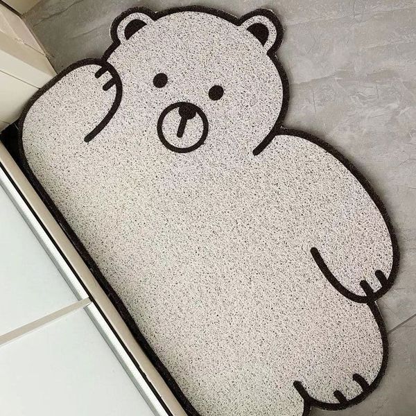 Carpet doormat for entrance hallway with printed coil PVC material, non-slip floor rug featuring bear, cat, and dog designs for front door