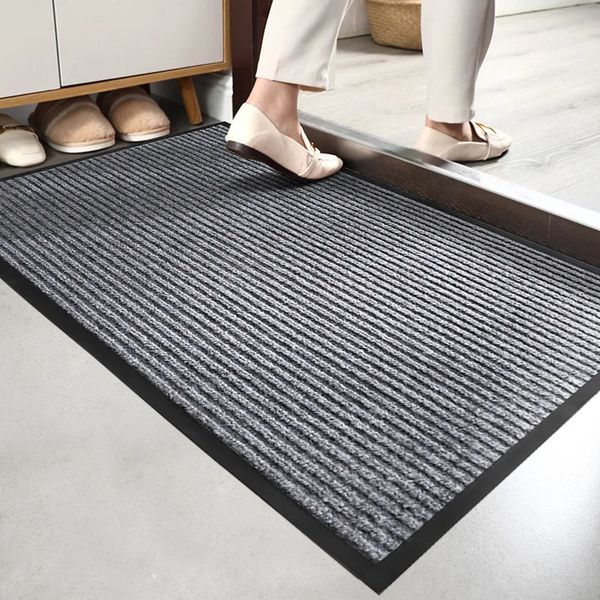 Carpet doormat for entrance, washable indoor-outdoor rug for shoe scraping at house entryways