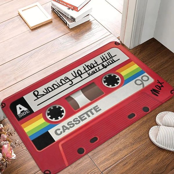 Carpet featuring Eddie Munson's bedroom entrance design with "Running Up That Hill" theme from Stranger Things, ideal for living room or balcony floor mats