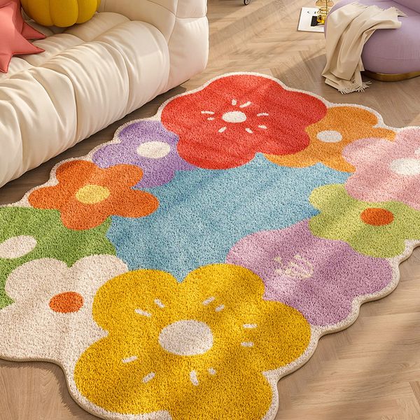 Carpet for large bedroom with colorful floral design, thick living room rug, kids room decor in pink