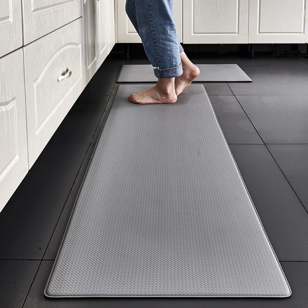 Carpet PVC Washable Kitchen Mat Gray Vinyl Nonslip Waterproof Oilproof Long Rug For Floor Balcony Laundry Room Entrance Doormat 230725