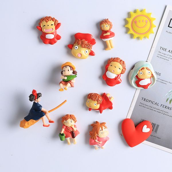 Cartoon 3D creative magnetic stickers featuring cute little witch Ponyo for home decor