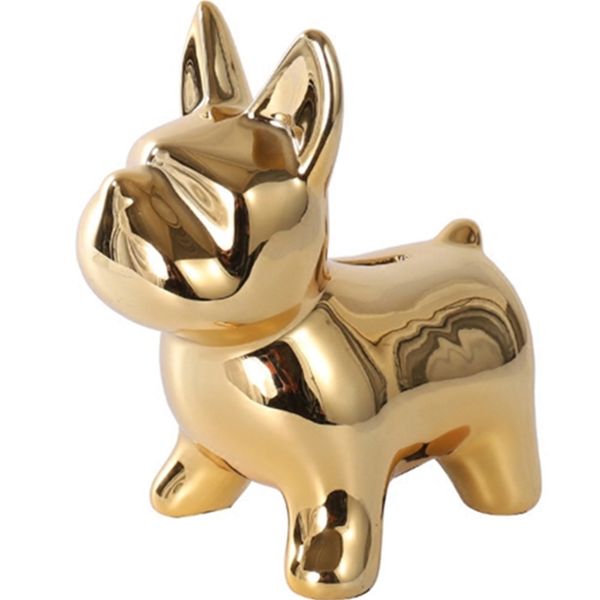 Ceramic Bulldog Piggy Bank - Cute Golden Dog Coin Box for Kids' Money Saving