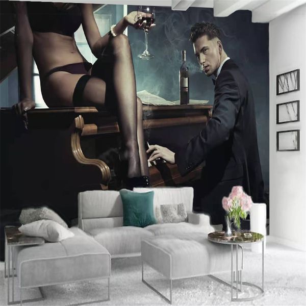 Character 3D wallpaper featuring a handsome piano prince and a sexy girl mural for modern home decor in living rooms and bedrooms