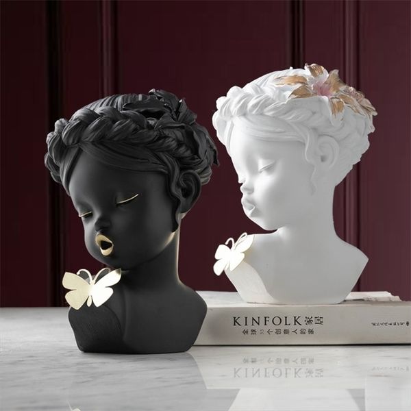 Charming resin angel girl statue with butterfly kiss, perfect for weddings, home decor, or as baby sculpture gift
