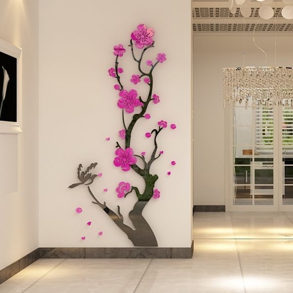 Chinese-style 3D wall decals featuring plum blossom flowers for home decor in living and dining rooms
