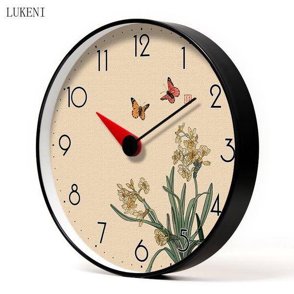 Chinese-style floral classic silent wall clock, 10-14 inch home decor