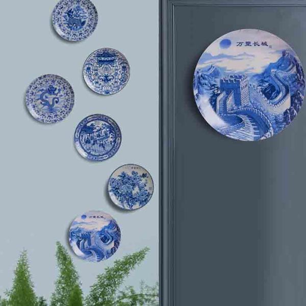 Chinese-style Jingdezhen blue and white ceramic hanging plates for home decor