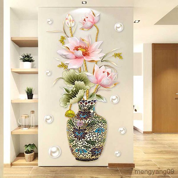 Chinese-style vintage lotus and fish decorative sticker for living room wall art