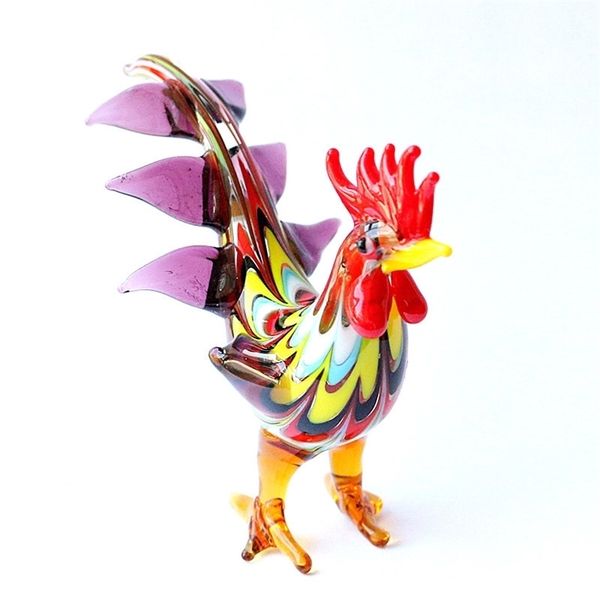 Christmas Decoration Gift For Kids Multicolor Hand Blown Murano Glass Rooster Figurine Ornament Artistic Chicken Small Sculpture 210924

Rewritten:
Colorful handcrafted Murano glass rooster ornamen...