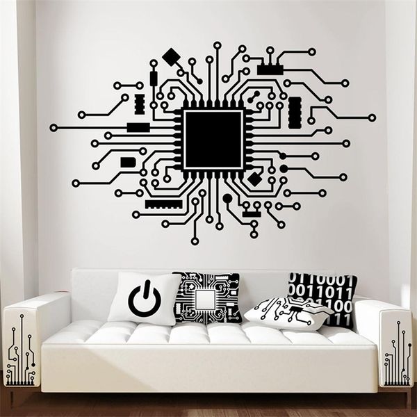 Circuit Board Technology Computer Wall Sticker for IT Enthusiasts and Digital Music Producers - Hacker Gamer Bedroom Vinyl Decoration 210914