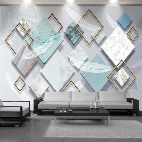 Classic 3D wallpaper featuring elegant lozenge marble feather patterns for modern home decor with geometric artistic designs