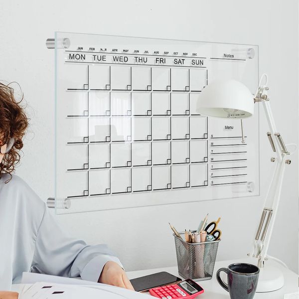 Clear acrylic magnetic calendar board for fridge organization