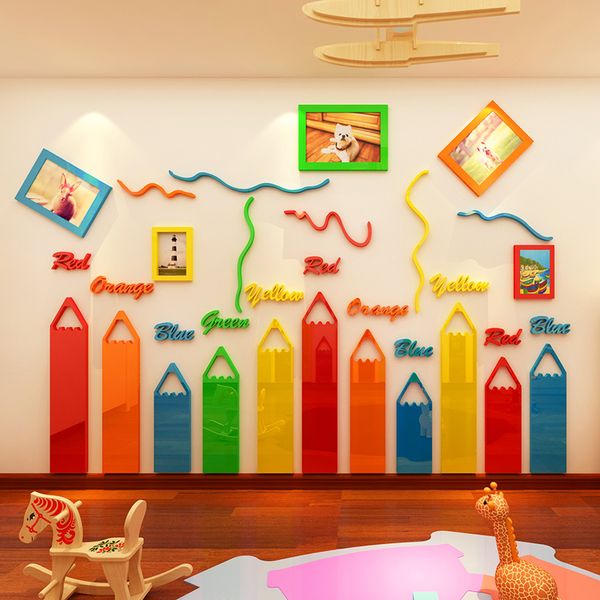 Colored 3D acrylic wall stickers for children's rooms, living spaces, and kindergarten DIY frame decor