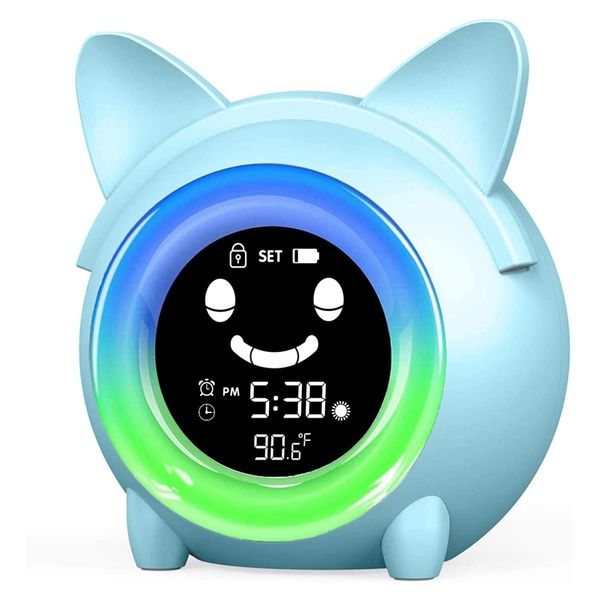 Colorful digital alarm clock with night light, sleep timer, and temperature display for kids' bedrooms