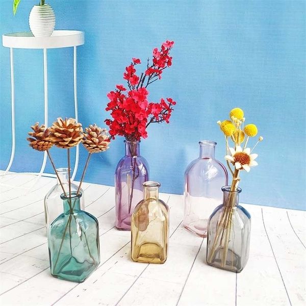 Colorful transparent glass vase for home decor and flower arrangements