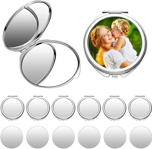 Compact dual-sided makeup mirror with metal sublimation design, perfect for travel and Valentine's gifts