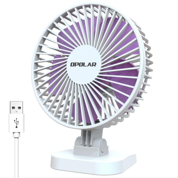 Compact USB desk fan with 40¡ã tilt for quiet, efficient office cooling in white