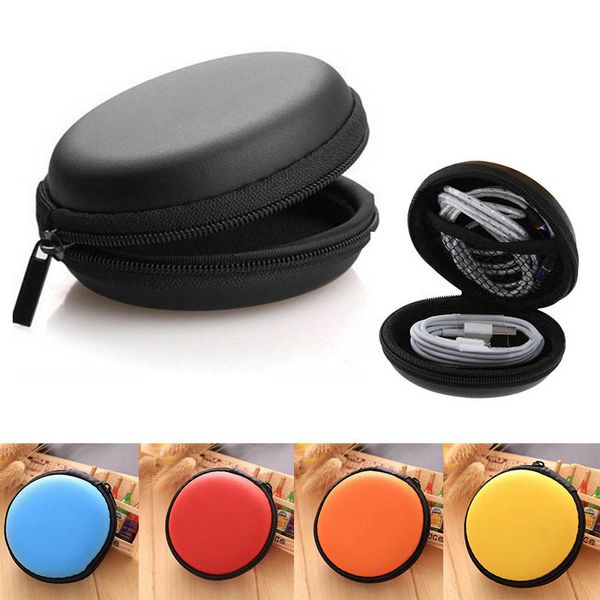 Compact zippered earphone storage case with spinner and USB cable organizer