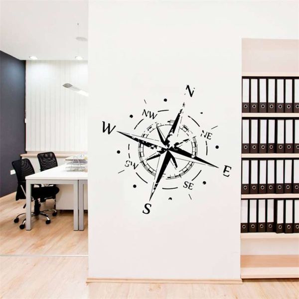 Compass Rose Wall Decal for Office or Home - Nautical Vinyl Sticker with Ship and Ocean Theme, Perfect for Living Room Decor