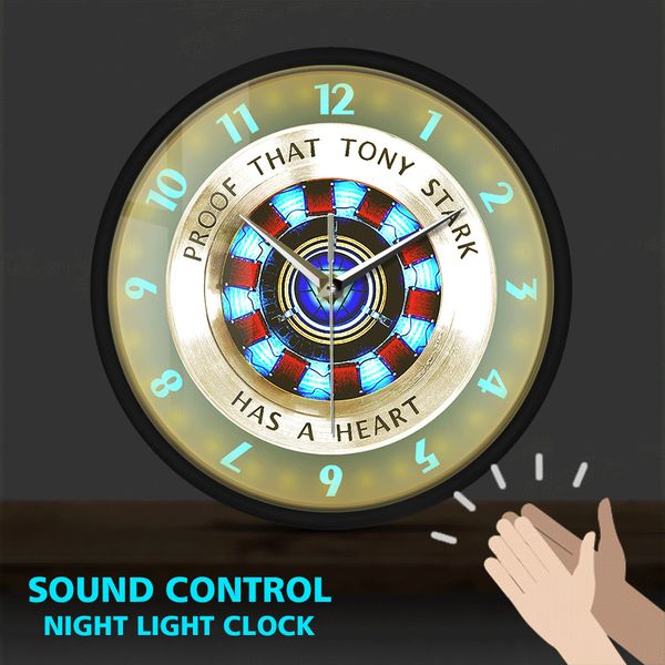 Contemporary Arc Reactor Inspired LED Wall Clock by Marvel Interactive Sound Activated Metal Watch for Interior Design