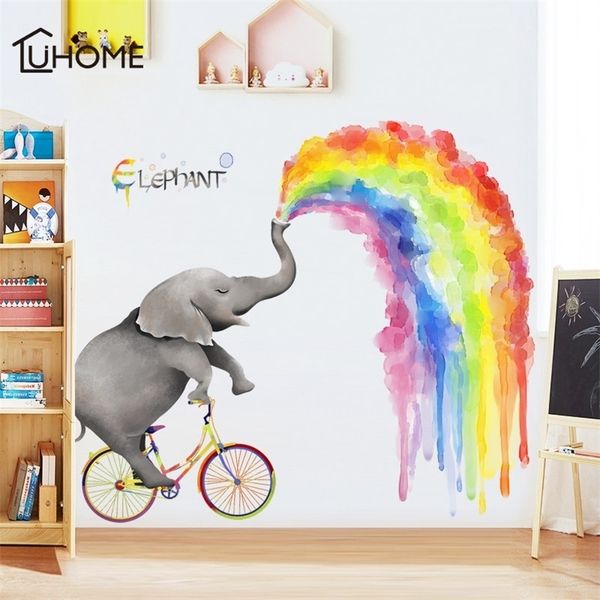 Creative Cartoon Elephant Rainbow Painting Wall Stickers for Kid's Room Children's Room Bedroom Decoration Large Wallpaper T200601

Colorful elephant-themed wall decals for kids' bedroom decoration...