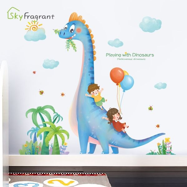 Creative dinosaur wall decals for kids' rooms, warm self-adhesive home decor stickers for baby bedrooms