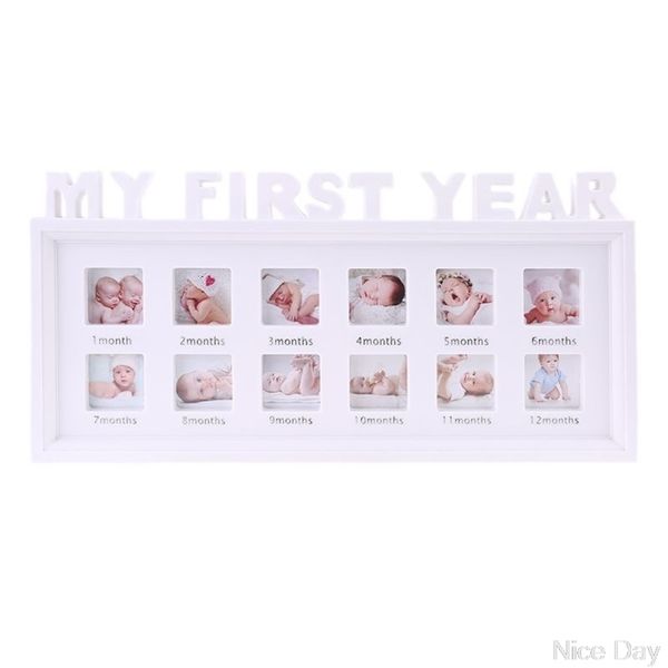 Creative DIY photo frame for baby's first year milestones from 0-12 months, commemorating growth with plastic display souvenirs