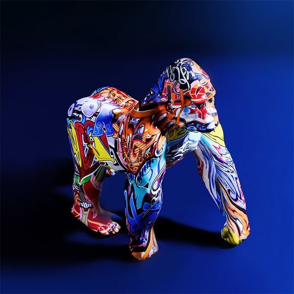 Creative hand-painted colorful gorilla art piece for home decor, perfect for wine or TV cabinets as a unique gift