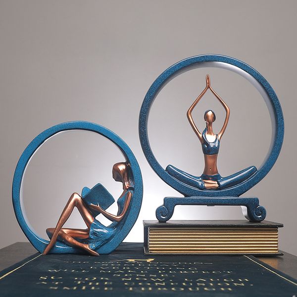 Creative Nordic home decor featuring a yoga girl statue, perfect for desk decoration or modern resin art sculptures