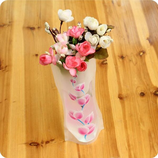 Creative PVC flower pots for stylish floral arrangements, foldable PE vases in mixed designs without included flowers