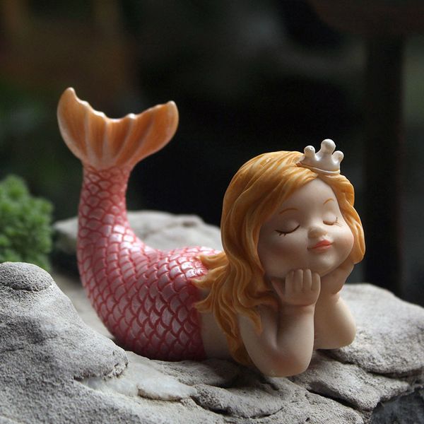 Creative resin mermaid ornament for fairy gardens and home decor