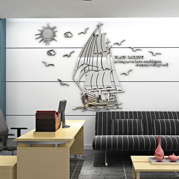 Creative Sailboat Acrylic 3D Wall Decals for Inspirational Mirror Stickers in Classrooms, Dorms, and Offices - DIY Decor