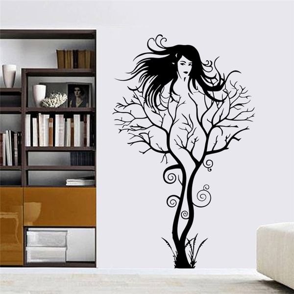 creative sexy fairy tree wall decals for bedroom decor removable DIY vinyl art black 210420