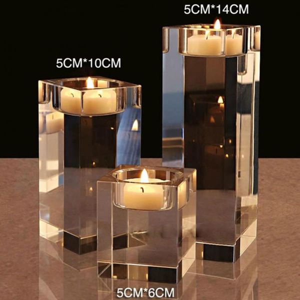 Crystal candle holders for elegant dining and wedding decor, featuring square cube designs with romantic charm