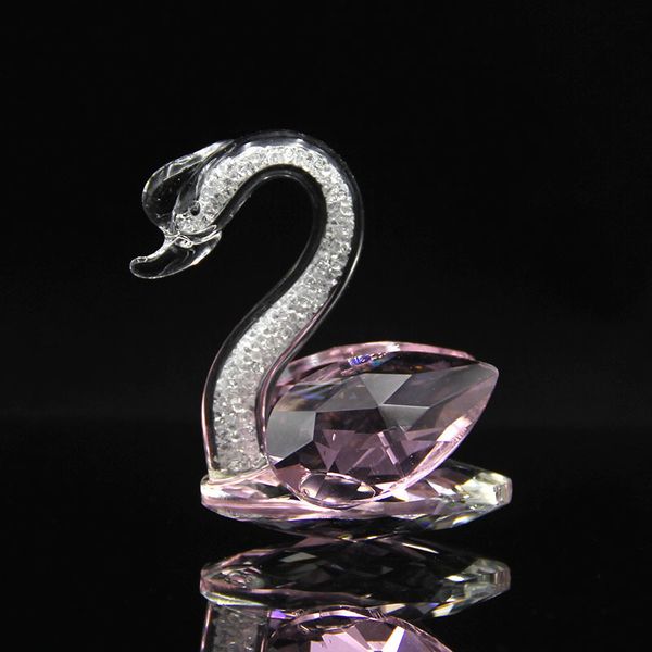 Crystal swan glass figurines, diamond art animal paperweights for home decor and miniature gift collections