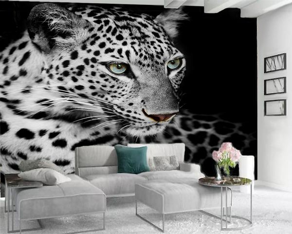 Custom 3D animal wallpapers featuring a fierce spotted tiger design for living room, bedroom, and kitchen decoration, offering a modern mural wall covering option