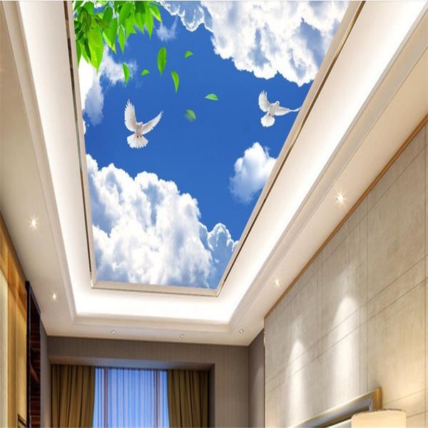 Custom 3D ceiling murals featuring green leaves design for living room and kitchen decoration