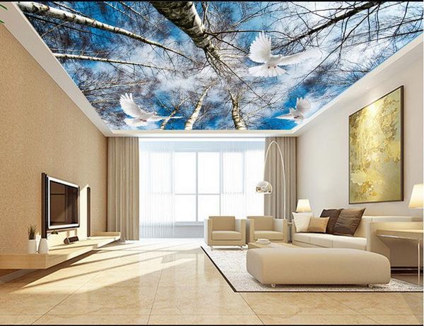 Custom 3D ceiling murals for luxurious European-style hotel and living room decor