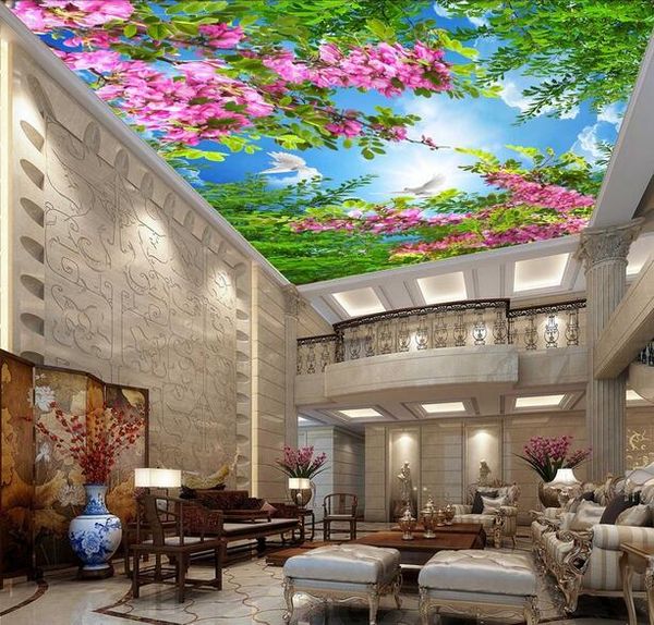 Custom 3D ceiling murals wallpaper with floral and sky designs for wall decoration