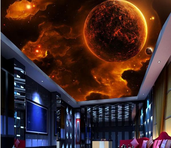 Custom 3D ceiling wallpaper featuring simple, creative planet designs for living room walls