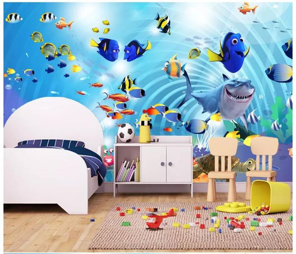 Custom 3D fantasy underwater world wallpaper for kids' room decor