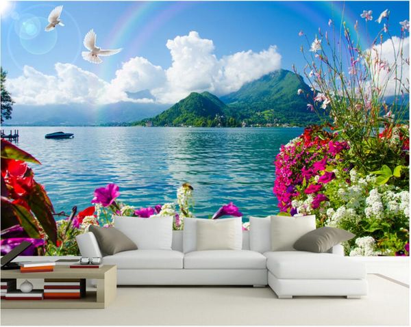 Custom 3D floral and ocean mural wallpaper for home wall decoration