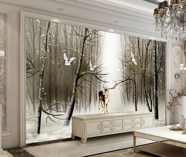 Custom 3D forest mural wallpaper for living room decor with wild tree design