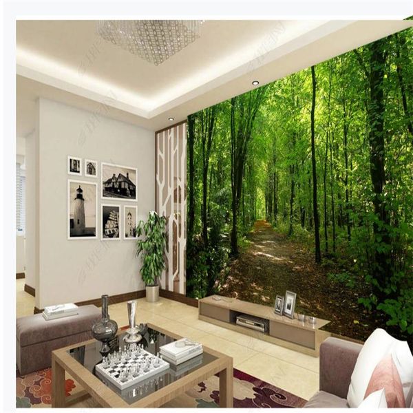 Custom 3D forest wallpapers for contemporary living room decor