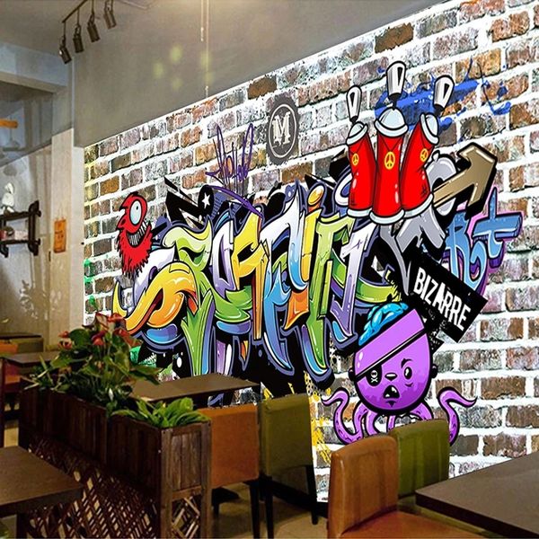 Custom 3D hand-painted graffiti murals for street-style wall decor in bars, cafes, and restaurants